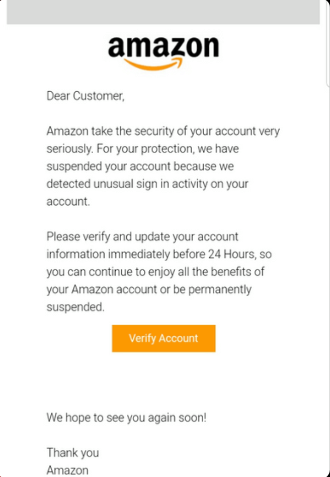 Amazon phishing email. 