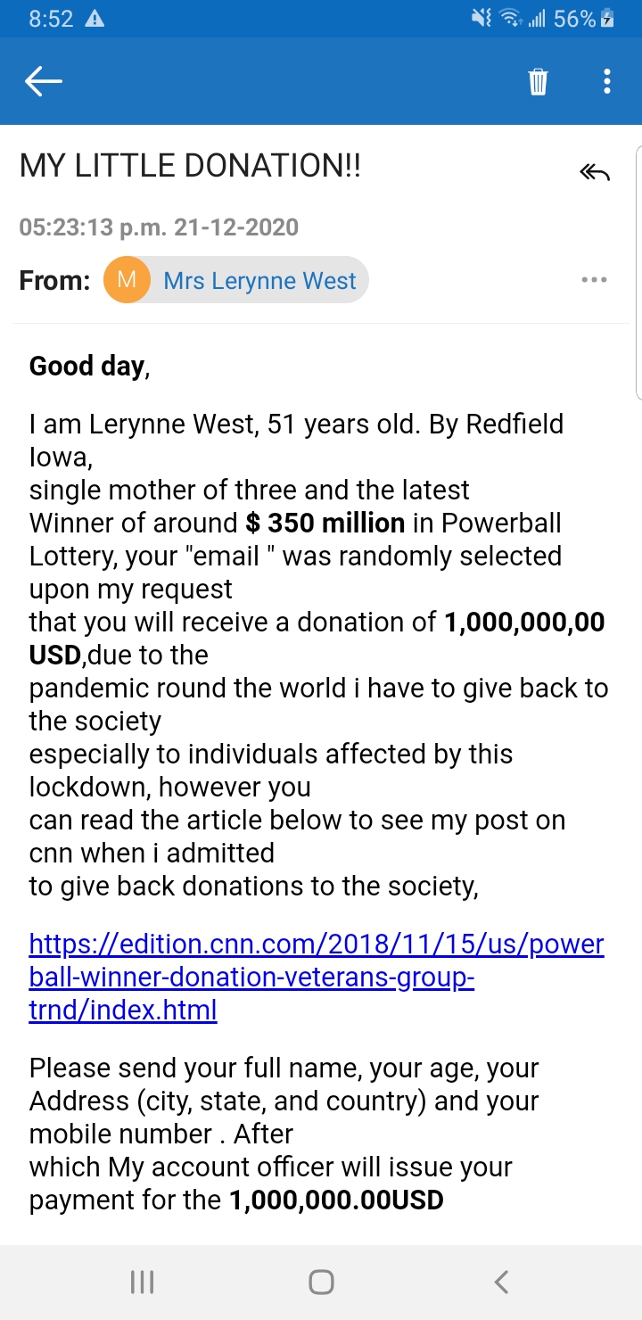 A scammy giveaway email. 