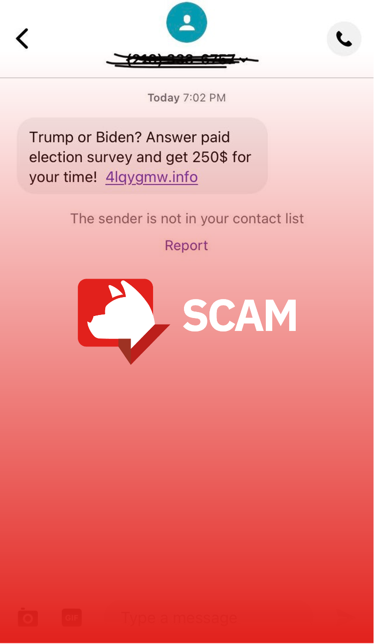 A phishing text message of fake voter polls. Source: Reddit