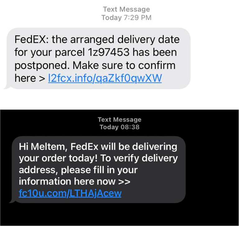 Delivery smishing scams.