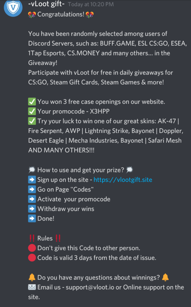 Fake Giveaway Scam on Discord. 