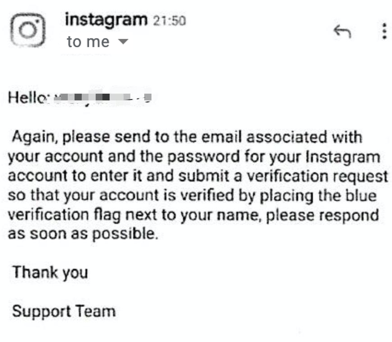 instagram blue check phishing scam