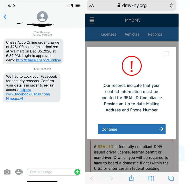 More examples of phishing text messages.