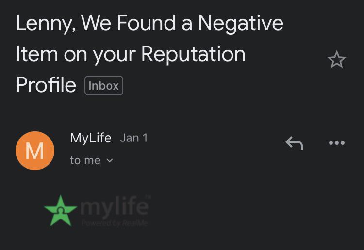 Misleading email from MyLife. Source: Reddit