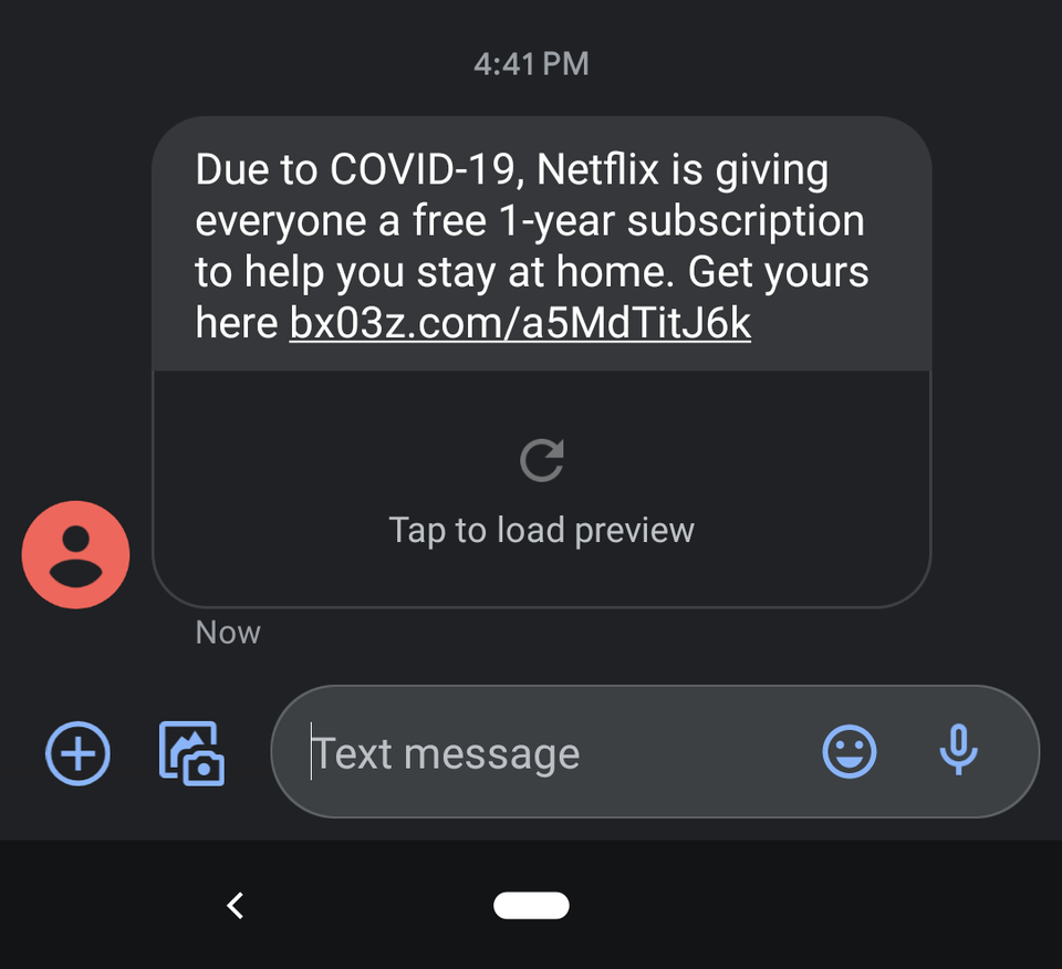 Netflix free subscription phishing scam.