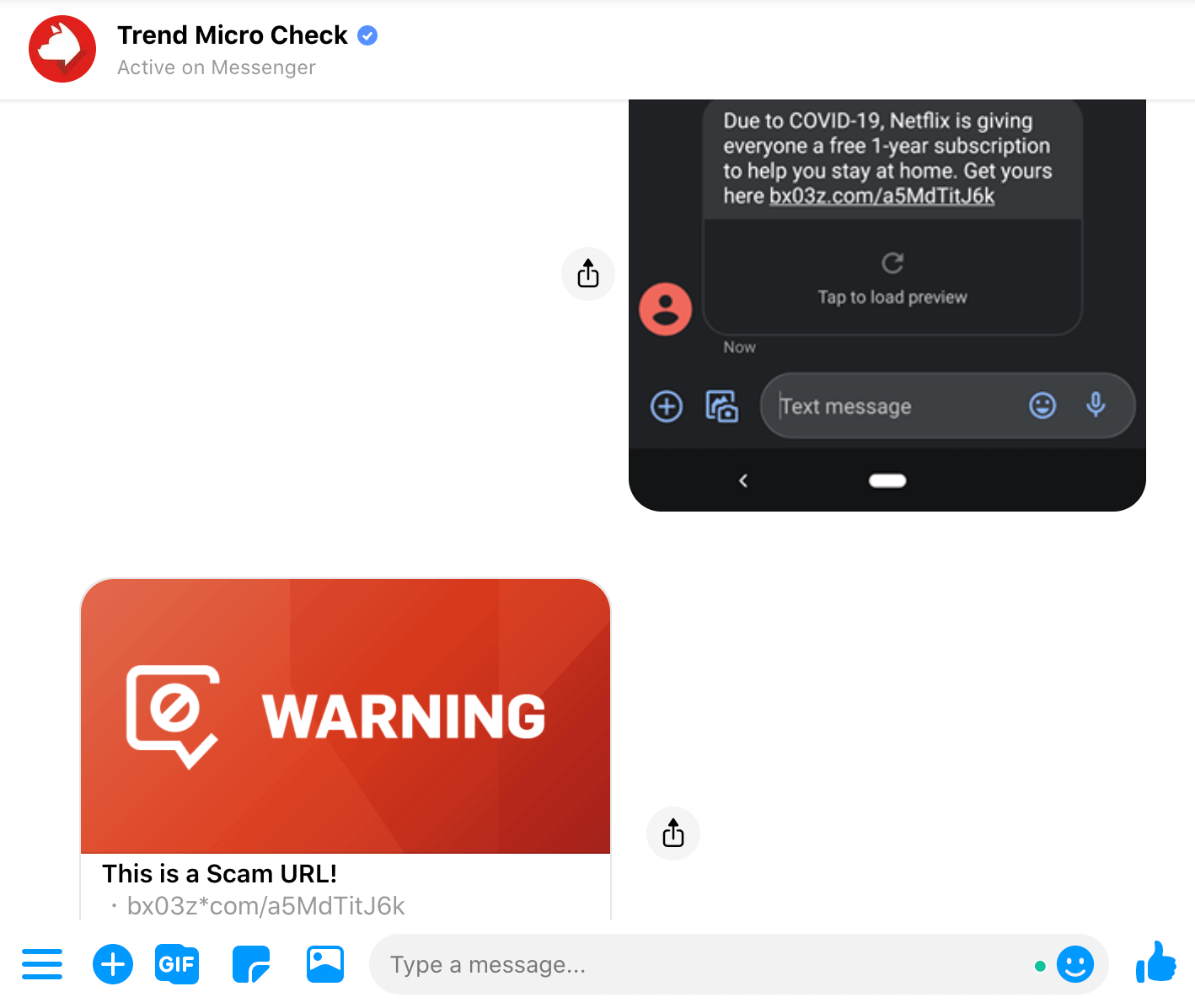 Send the screenshot to Trend Micro Check chatbot for immediate scam detection.