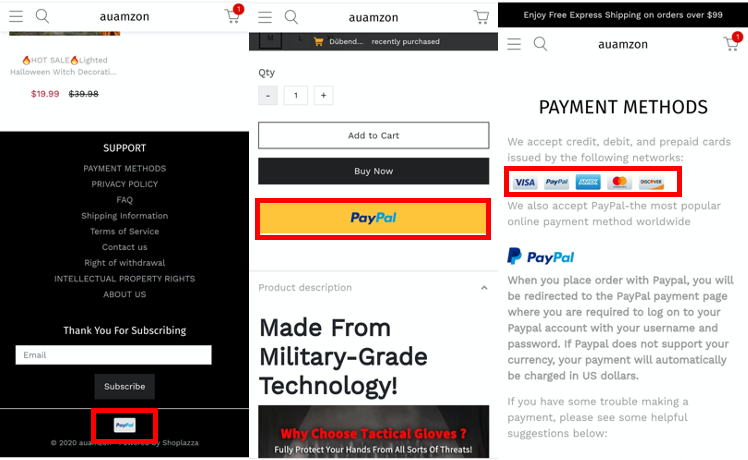 This scammy online shop claims that consumers can pay with cards issued from standard payment processing networks. However, when ordering, we can only choose to pay with PayPal.