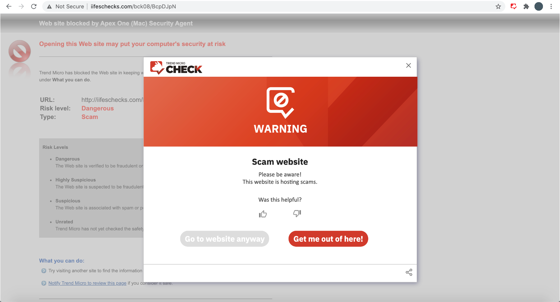 Trend Micro Check‘s Chrome extension can help you detect and block scam websites as well.
